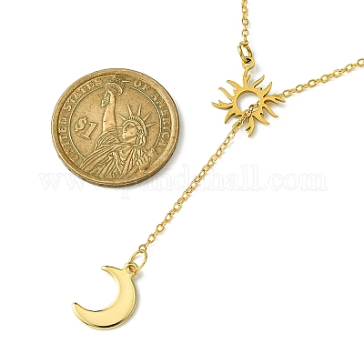 Ожерелье-лассо из нержавеющей стали 304 с луной и солнцем NJEW-JN04523-1