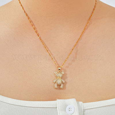 Элегантные латунные прозрачные кубические цирконии мультяшные медвежьи подвески ожерелья XF2925-1