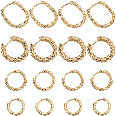 8 пара 4 стилей серег-колец Huggie Hoop с латунными бусинами для женщин KK-SC0004-60-1