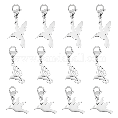 12 шт. 3 стиля 201 нержавеющая сталь подвеска в виде птицы украшения HJEW-UN0001-08-1