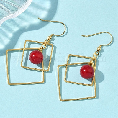 Серьги-подвески из гальванизированной латуни с имитацией жемчуга EJEW-Z129-01G-1