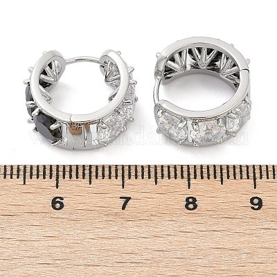 Латунные серьги-кольца с черным кубическим цирконием EJEW-Q016-11P-1