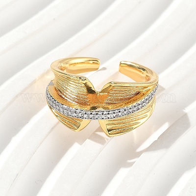 Латунные микро проложить манжеты кольца кубического циркония RJEW-D307-05G-C-1