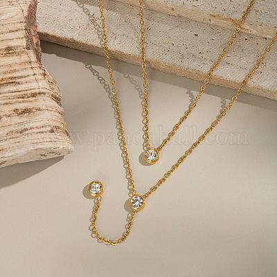 Элегантное женское ожерелье с плоским круглым кулоном из нержавеющей стали 304 с прозрачными кубическими цирконами и паве из паве FF1355-1