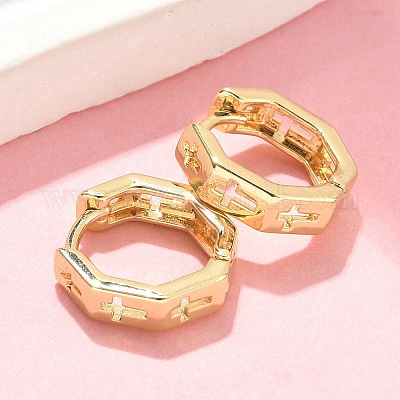 Полые крестообразные латунные серьги-кольца EJEW-Z102-41G-1