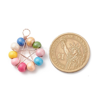 Подвески из круглых бусин из натурального дерева PALLOY-JF01763-03-1