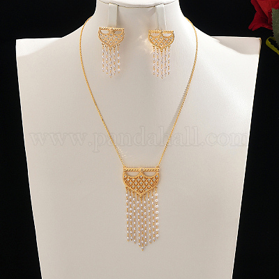 Элегантный комплект из серег и ожерелий в ближневосточном стиле с кисточками из латуни и микропаве из кубических цирконий для женщин XY2551-1