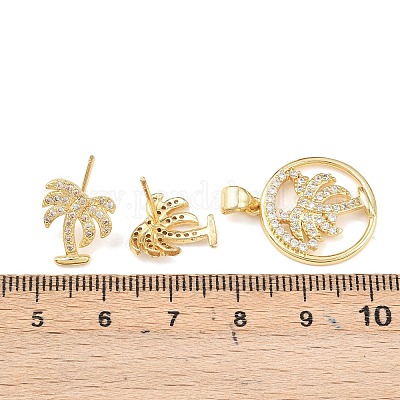 Комплект из латунного кулона и серег-гвоздиков с микропаве из кубических цирконий для женщин SJEW-F227-01K-G-1