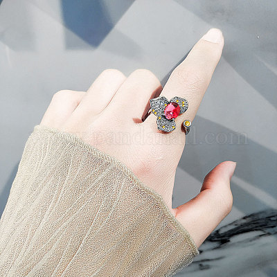 Цветочные латунные микропаве прозрачные кубические цирконии регулируемые манжеты кольца для женщин FS-WG34798-02-1