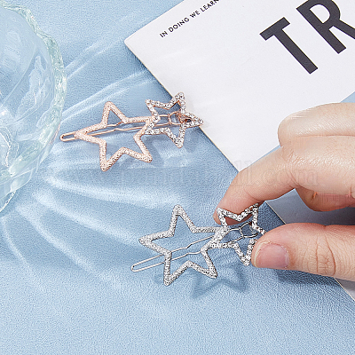 10 шт. 2-х цветные заколки для волос со стразами из сплава&nbsp;PHAR-HS0001-03-1