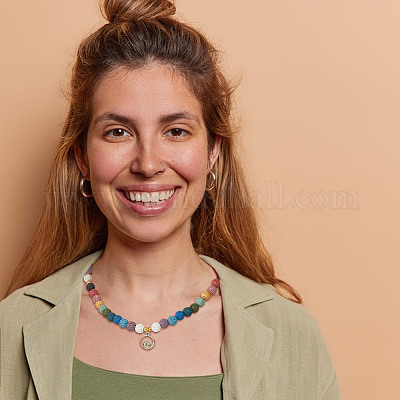 2 нити окрашенных круглых бусин из синтетической лавы G-NB0005-38-1