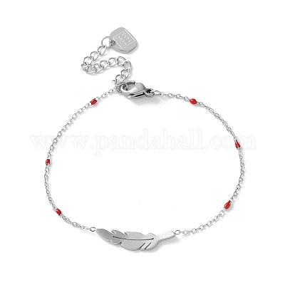 Браслеты из нержавеющей стали 304 с перьевыми звеньями для женщин BJEW-A036-17P-1