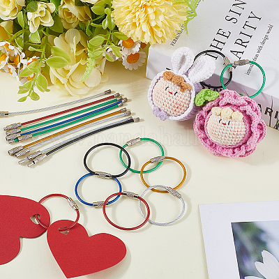 36 шт. 6 цвета резиновое покрытие нержавеющая сталь трос брелок FIND-SC0013-71A-1