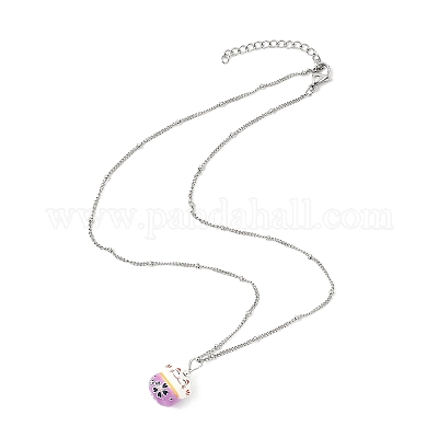 Фарфоровый кулон «Счастливый кот» из нержавеющей стали 304 NJEW-JN05552-1