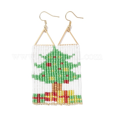 Серьги-подвески из стеклянных бусин ручной работы EJEW-MZ00547-1
