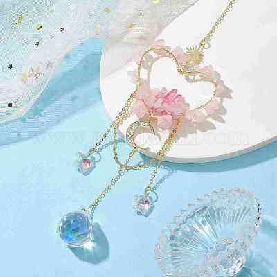 Бусины из натуральной розовой кварцевой крошки с латунными подвесками и украшениями HJEW-JM01815-04-1