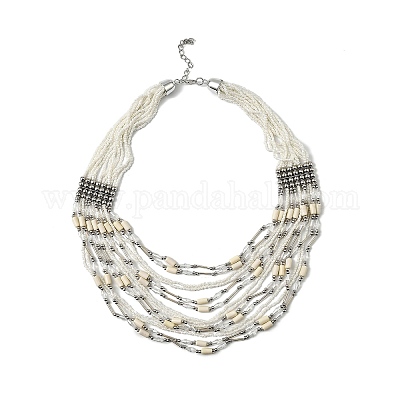 Многорядные ожерелья из стеклянных бусин в стиле бохо NJEW-H063-01P-03-1