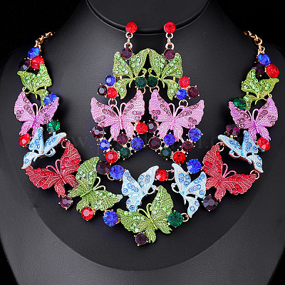 Ожерелья с подвесками из сплава эмали и страз и серьги-гвоздики FS-WG46FE4-03-1