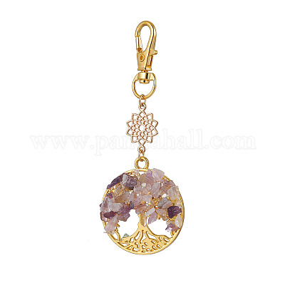 Бусины из натурального аметиста и сплава с подвесками в виде дерева жизни HJEW-JM03129-01-1