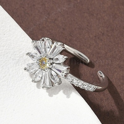 Кольца-манжеты из цветочной латуни с микропаве из кубического циркония для женщин RJEW-A069-01A-P-1