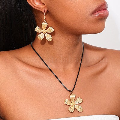Серьги-подвески из цветочного сплава и ожерелья с подвесками из воскового шнура для женщин FS-WG32CFB-01-1