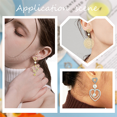 40 шт. 2-цветная фурнитура для сережек-гвоздиков из нержавеющей стали 201 в форме сердца STAS-SC0005-30-1