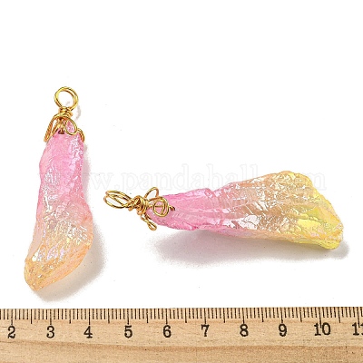 Гальванические большие подвески из необработанного натурального кварца с кристаллами G-A229-02G-04-1