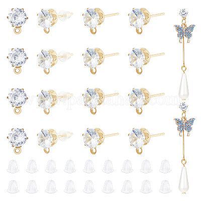 12 пара латунных сережек-гвоздиков с кубическим цирконием KK-UN0001-81-1