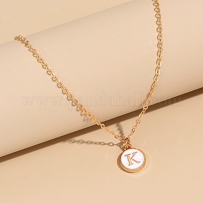 Сплав белого эмалевого диска с инициалами подвески ожерелья для женщин WG552C5-11-1