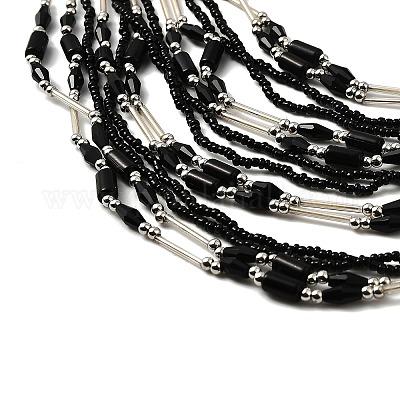 Многорядные ожерелья из стеклянных бусин в стиле бохо NJEW-H063-01P-05-1