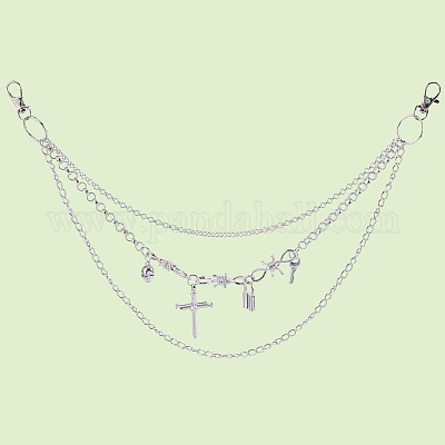 Сплав крест замок брелок ключ 3 слой цепь ремни для брюк AJEW-WH20070-056-1