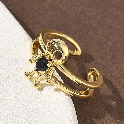 Латунные микро проложить манжеты кольца кубического циркония RJEW-G364-03G-01-1