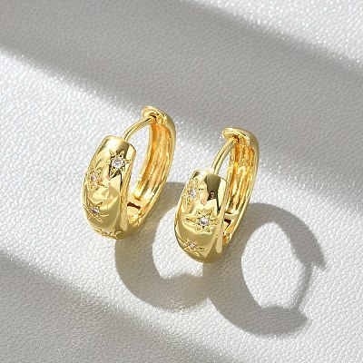 Серьги-кольца из латуни с прозрачным фианитом и прозрачным фианитом EJEW-D311-104G-1