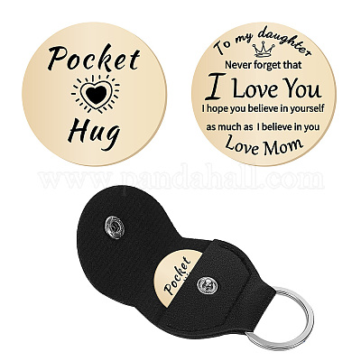 Wholesale CREATCABIN Pocket Hug Token Long Distance Relationship Keepsake  Stainless Steel Double Sided Inspirational Gift with PU Leather Keychain  for Friends Daughter Graduation 1.18 Inch-to My Daughter 