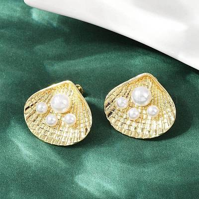 Серьги-гвоздики в форме ракушки из латуни EJEW-S277-06G-1