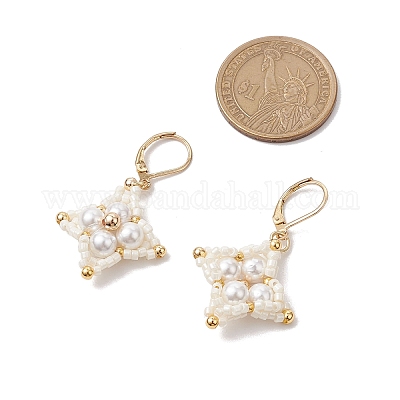 Стеклянные бусины ромбовидные серьги-русалки EJEW-MZ00346-03-1