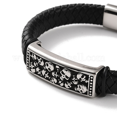 Мужские плетеные черные браслеты из искусственной кожи BJEW-K243-27AS-1