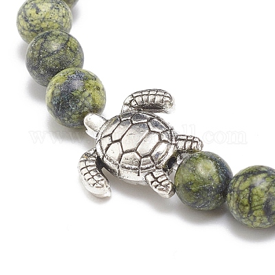 Браслет из бисера с круглой и сплавной морской черепахой для женщин BJEW-JB08579-1