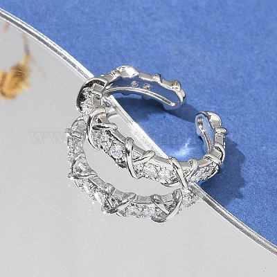 Открытые манжеты из латуни с микропаве и прозрачным фианитом RJEW-G336-03P-1