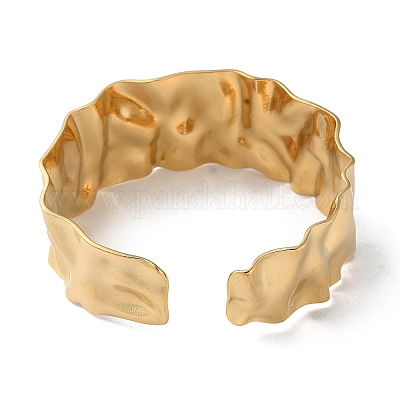 Текстурированный открытый браслет-манжета из нержавеющей стали 304 для женщин BJEW-Q770-02G-1