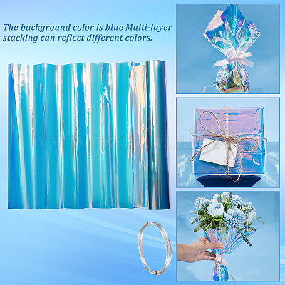 Ph pandahall carta da imballaggio in cellophane iridescente 78.7x9.4 carta  cellophane arcobaleno blu iridescente