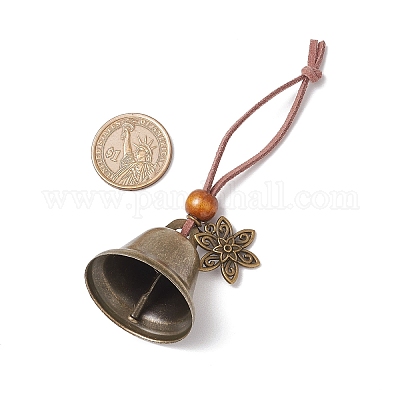 Железный колокольчик и подвесные украшения в виде цветов из сплава в тибетском стиле HJEW-JM03368-1