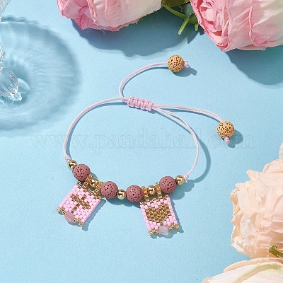 Плетеные браслеты из натурального лавового камня BJEW-MZ00063-02-1