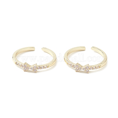 Открытое кольцо-манжета с прозрачным кубическим цирконием и бантом RJEW-C056-06G-1