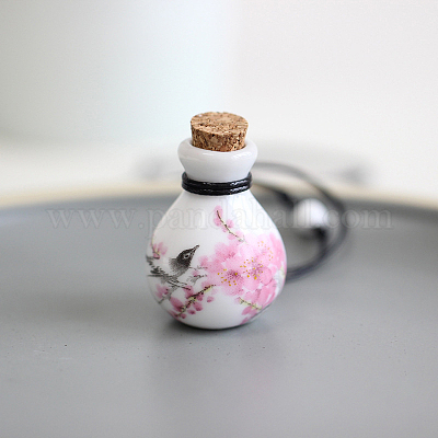 Wholesale Porcelain Flower Pattern Perfume Bottle Pendant Necklace