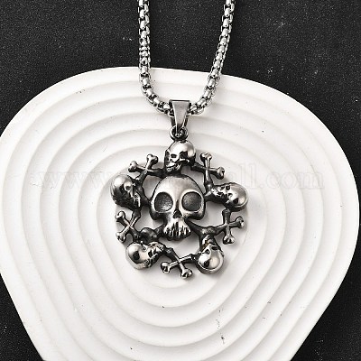 Ожерелья с подвеской в виде черепа из нержавеющей стали 304 для женщин и мужчин NJEW-Z076-01AS-1