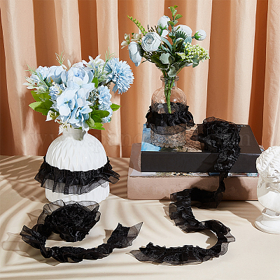 Атласный шифон с двойной кружевной отделкой и оборками OCOR-WH0047-32A-1