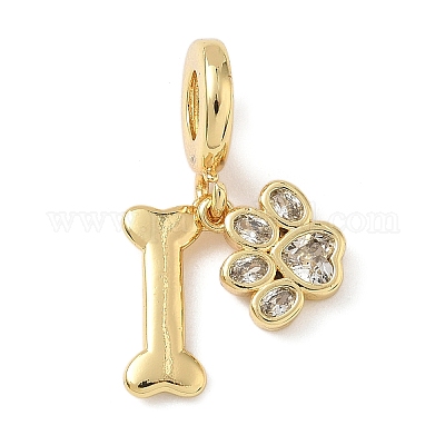 Европейские подвески-подвески из латуни с паве из прозрачного кубического циркония KK-D502-12G-1