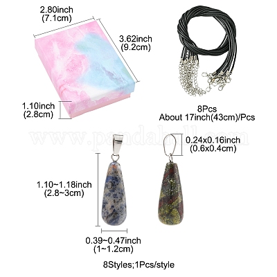 Наборы для самостоятельного изготовления ожерелий с подвесками из натуральных и синтетических драгоценных камней и вощеного шнура DIY-FS0008-48-1