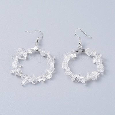 Натуральный кварц кристалл болтающийся серьги EJEW-E255-D15-1